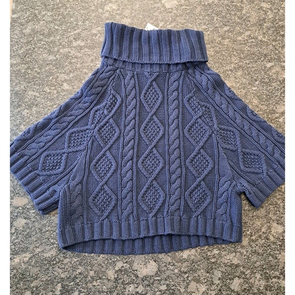 Gap Cable Knit Sweater Navy Blue Short Sleeve Turtleneck Size Medium NWT